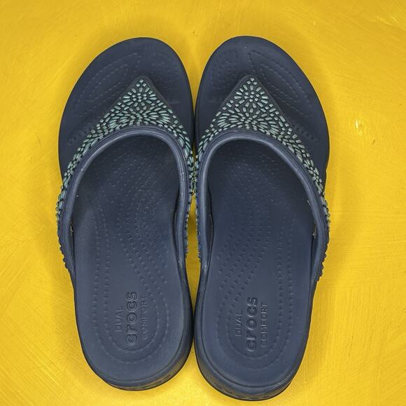 Crocs Monterey Diamante Wedge Sandals Blue Beaded Casual Comfort Boho Women’s 7 - Picture 7 of 16